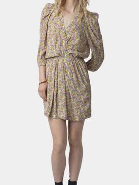 Zadig & Voltaire Pink Floral V-Neck Puff Sleeve Mini Dress